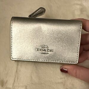 Coach Metallic Silver Snap Wallet EUC